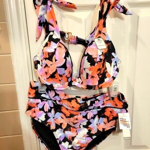 Time and Tru Retro Bikini set. Floral Large 12-14. NWT